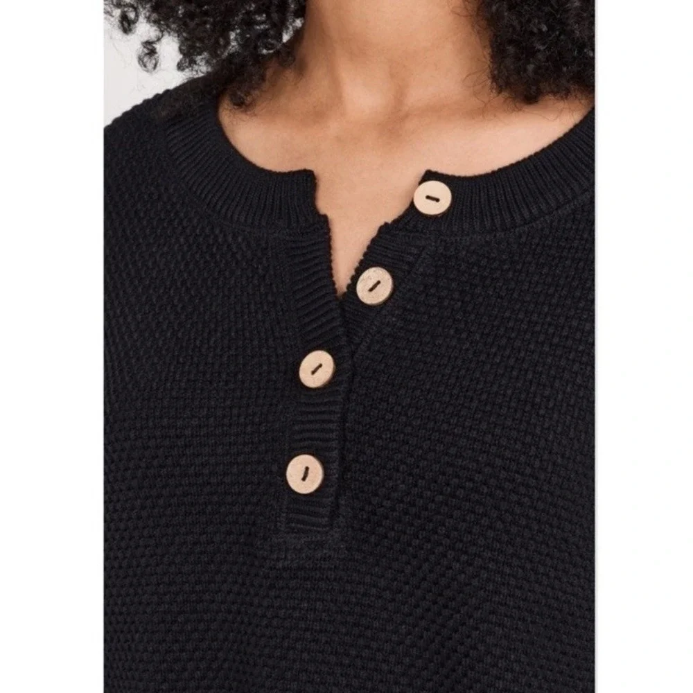 FP Beach Free People Hailee Sweater‎ Women's Medium Black Waffle Knit Oversized